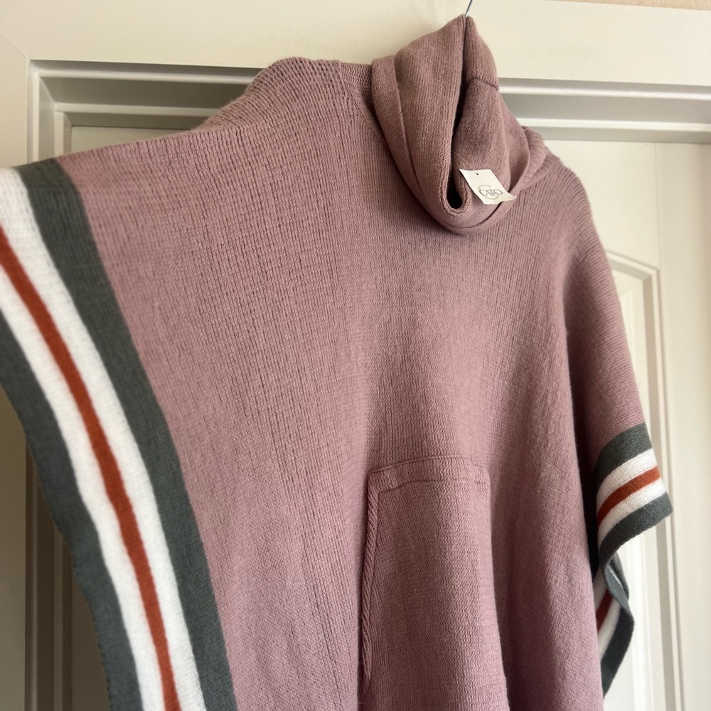 Cato Mauve Hooded Poncho with Fringe - Picture 7 of 12